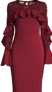 Red Ruffle Trimmed Sheath Dress